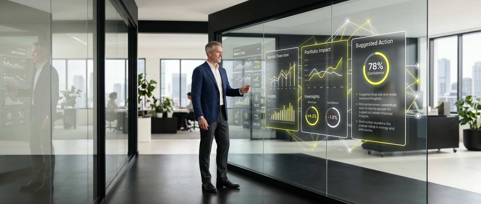 Investor reviewing Trustenix AI  analytics on a glass display
